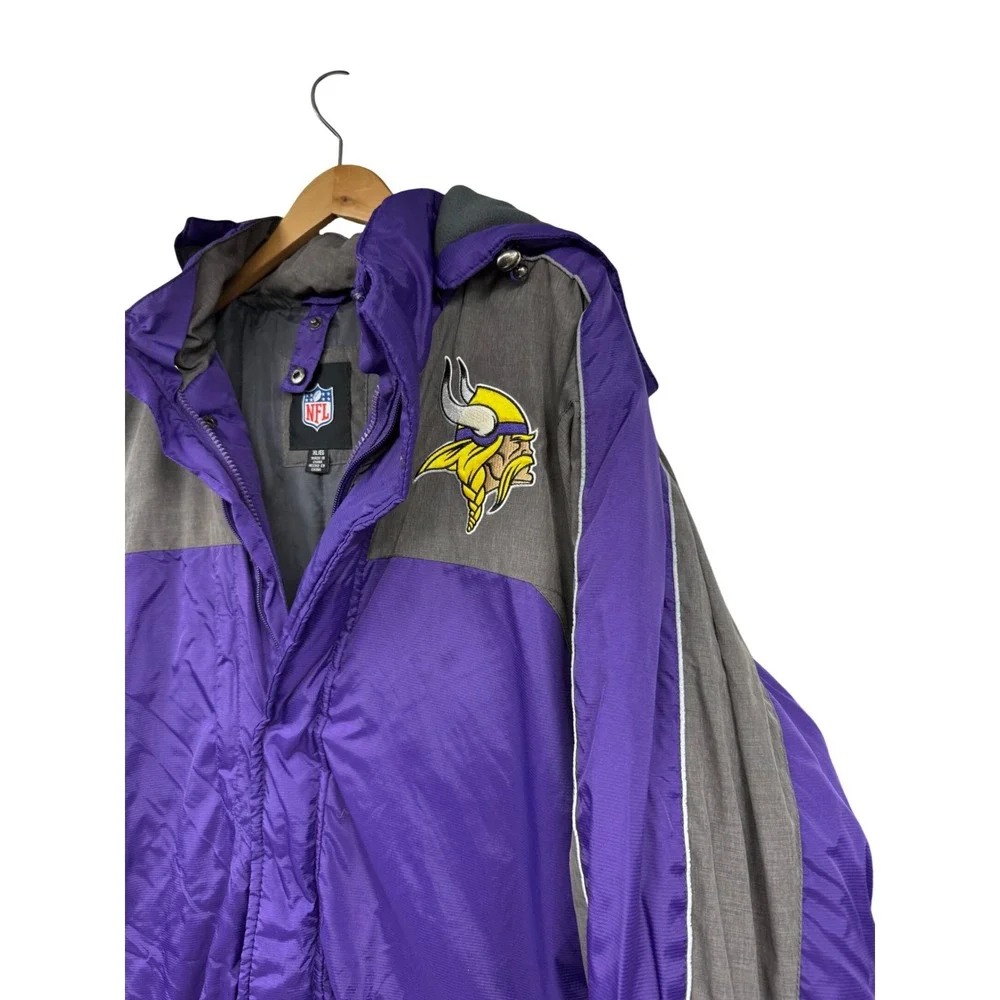 NFL Minnesota Vikings Mens XL Winter Jacket Coat Purple Grey Hooded Parka